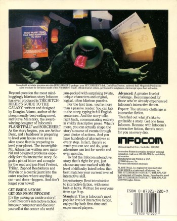 back cover hhgttg infocom 1984